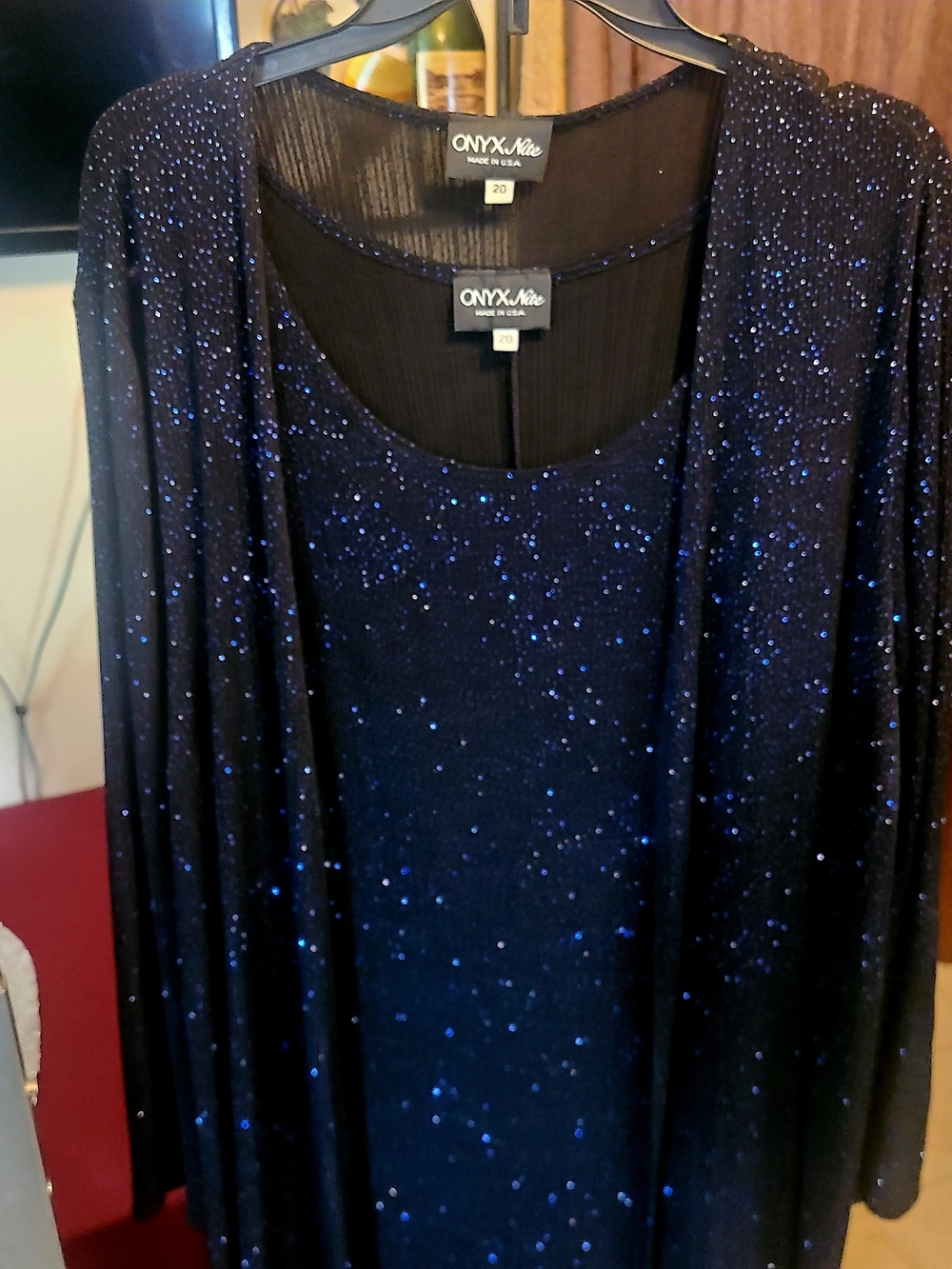 Onyx Nite 2pc Black with Midnight Blue Shimmering Evening Dress
